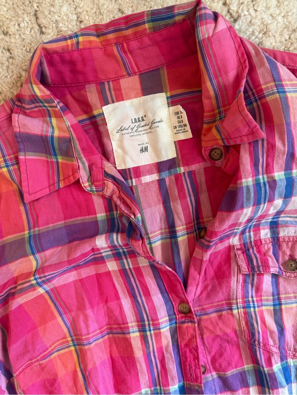 H&M women’s plaid button up long sleeve top, size 8 = M. EUC!! - Picture 2 of 2